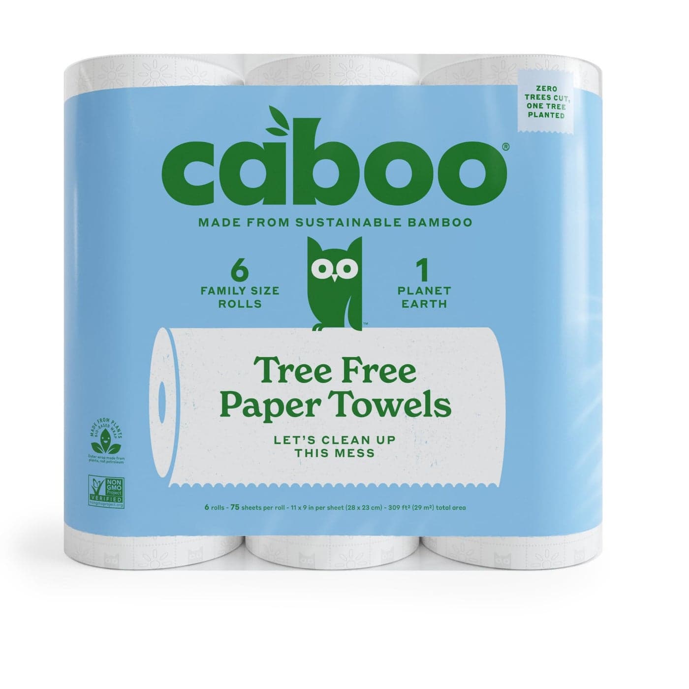 Caboo Tree Free Paper Towels 6 Rolls Eco Friendly Earth Friendly Sustainable Kitchen Paper Towels with Strong 2 Ply Sheets