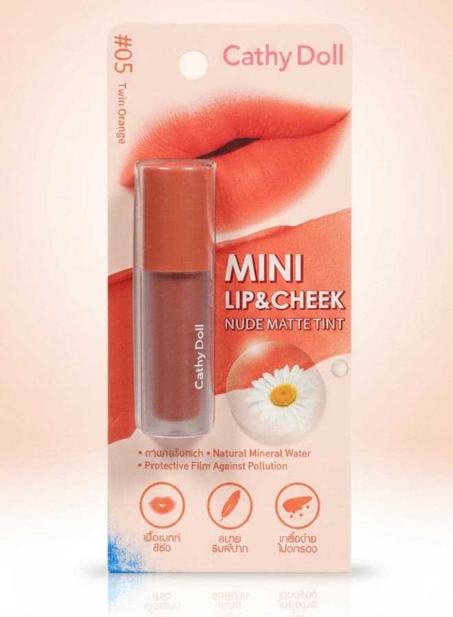 Mini Lip and Cheek Nude Matte Tint Shade 05 Twin Orange 2.1 g Long Lasting Natural Finish Lightweight Makeup