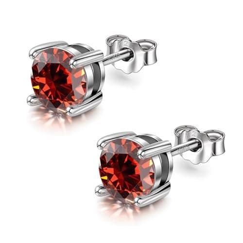 HIGHSPARK 925 Silver Birthstone Solitaire Earrings for Women | 92.5 Sterling Silver and Diamond like Brilliance Sparkling Zirconia | January to December | Lovely Gift - Garnet Jan