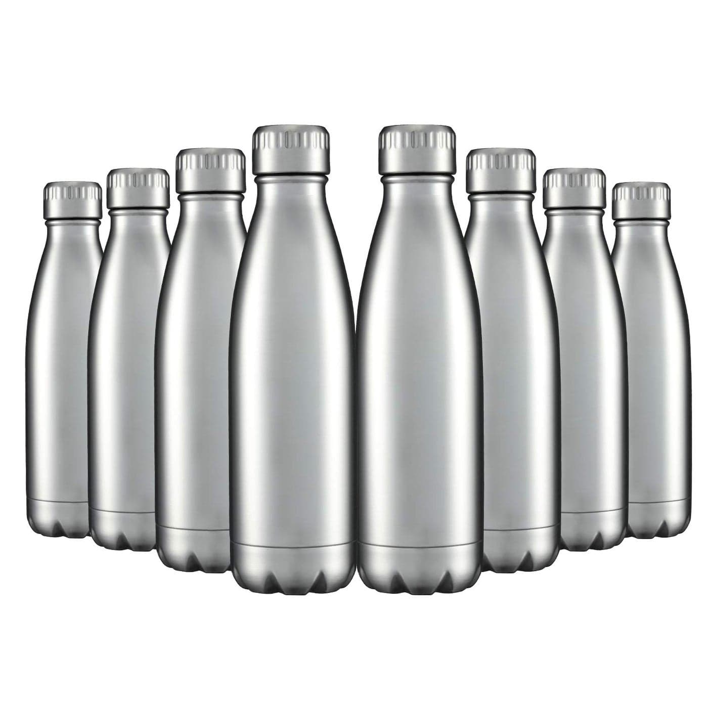 HASLE OUTFITTERS 17oz Stainless Steel Water Bottles Bulk Vacuum Insulated Water Bottles Double Walled Reusable Metal Sports Water Bottles Keep Drinks Hot and Cold Stainless 8Packs