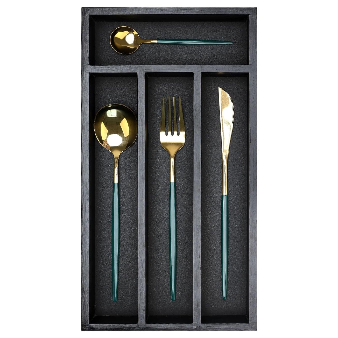 Ayiaren Wooden Silverware Drawer Organizer Tray Small Kitchen Utensil Holder for Drawer Narrow Flatware Organizers Divider Black Wood Cutlery Trays Bamboo Utensil Organizer Spoon and Fork Holder Tray