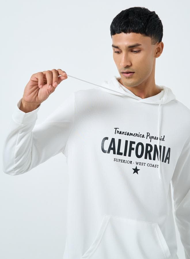 Take Two Men White Graphic Print Hoodie with Front Pocket