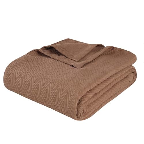 Superior Metro All-Season Cotton Blanket, Woven Blanket for Couch, Bed, Bedding, Farmhouse, Home Essentials, Cute and Cozy Bohemian Blankets, Herringbone Weave, King, Taupe