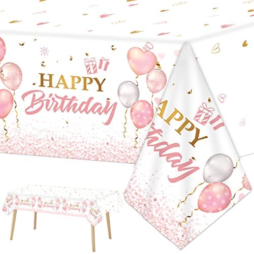 3 Pieces Pink Rose Gold Tablecloth for Rose Gold Birthday Decoration Plastic Disposable Party Table Covers for Rectangle Tables Girl Women Parties Happy Birthday Wedding Party Favors, 54 x 108 Inches