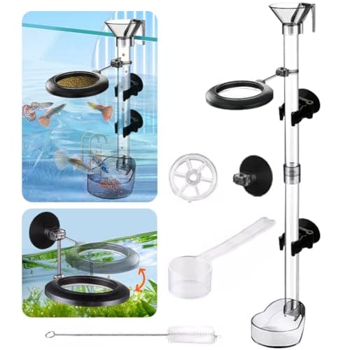 La La Pet®Fish Shrimp Feeding Dish Set Fish Feeder Tube Kit with Feeding Ring Suction Cups Adjustable Tubes Cleaning Brush Measuring Spoon Feeding Aquarium Supplies for Fish Tanks, Transparent