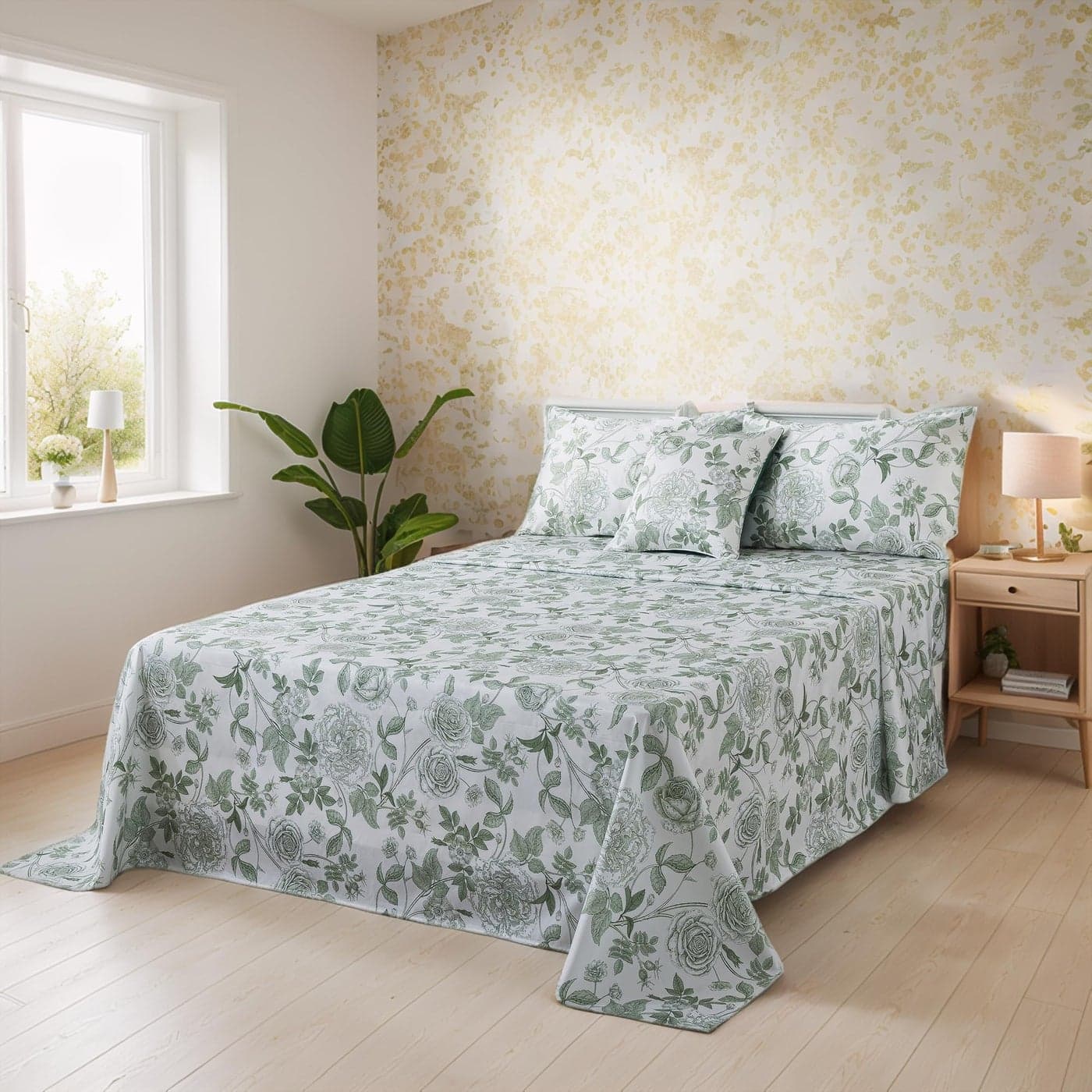 FADFAY Sheets Set Full Vintage White and Green Floral Bedding Elegant Peony Sheets Set Shabby Rose Farmhouse Bedding 100 Egyptian Cotton 800 Thread Count Deep Pocket Fitted Sheet 4Pcs Full Size