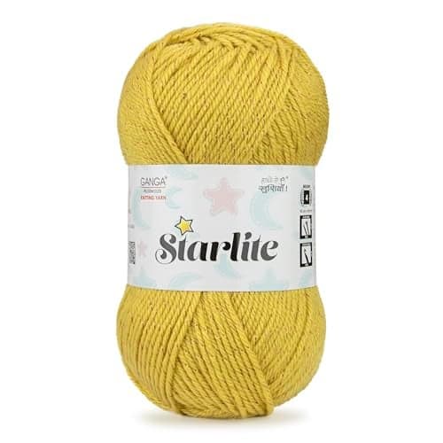 Ganga Acrowools Starlite, 99% Anti Pill Yarn 1% Metal, Hand Knitting Yarn Oekotex Class1 Certified (Stl004-Mustard), 100 Gram, Yellow