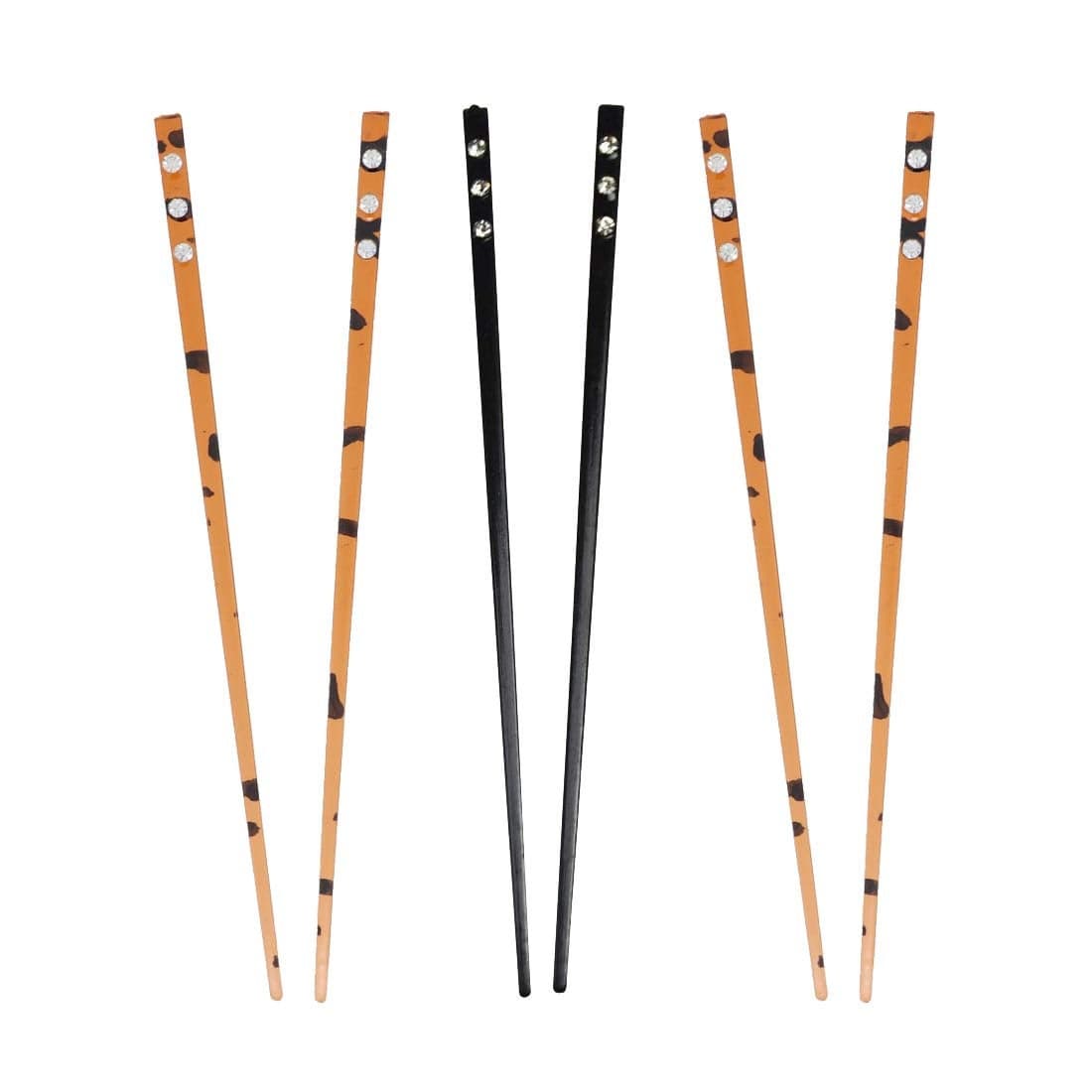 Set of 6 Hair Sticks with 3 Diamonds Chopsticks 1 Black 2 Tortoise