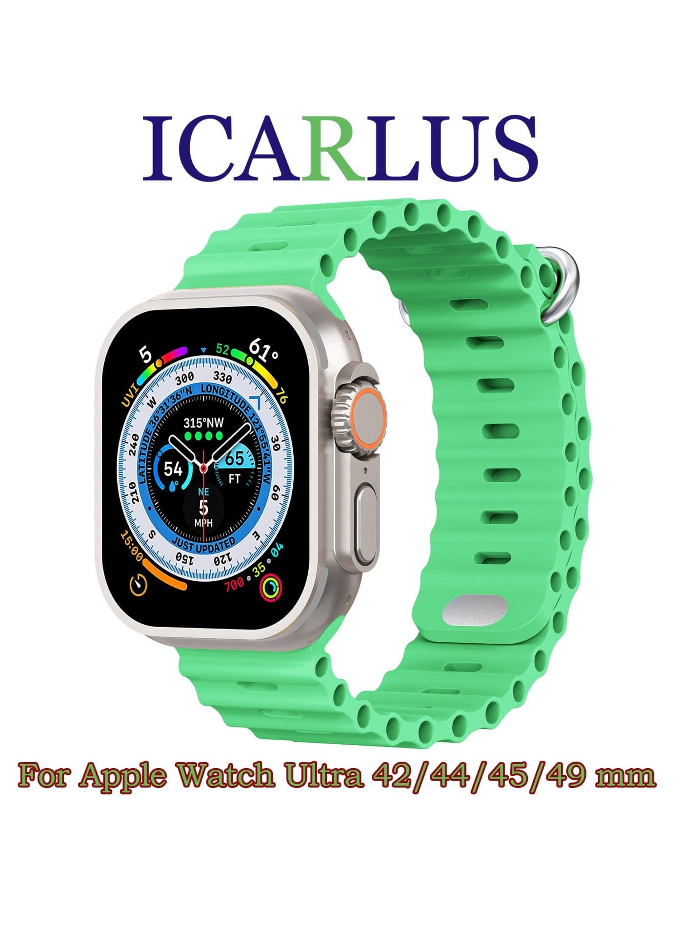 Ocean Band Compatible with Apple Watch Ultra Band 49/45/44/42mm Men Women, Soft Silicone Sport Band Replacement Strap for Apple Watch Ultra2/Ultra iWatch Series 9 8 7 SE 6 5 4 3 2 1 Bright Green