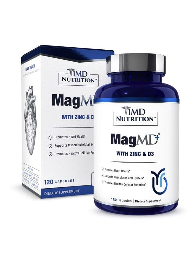 Nutrition MagMD Plus - Magnesium with Zinc & D3 | Promotes Heart Health, Supports Bone & Muscle Strength, and Aids Immune System - 120 Ct