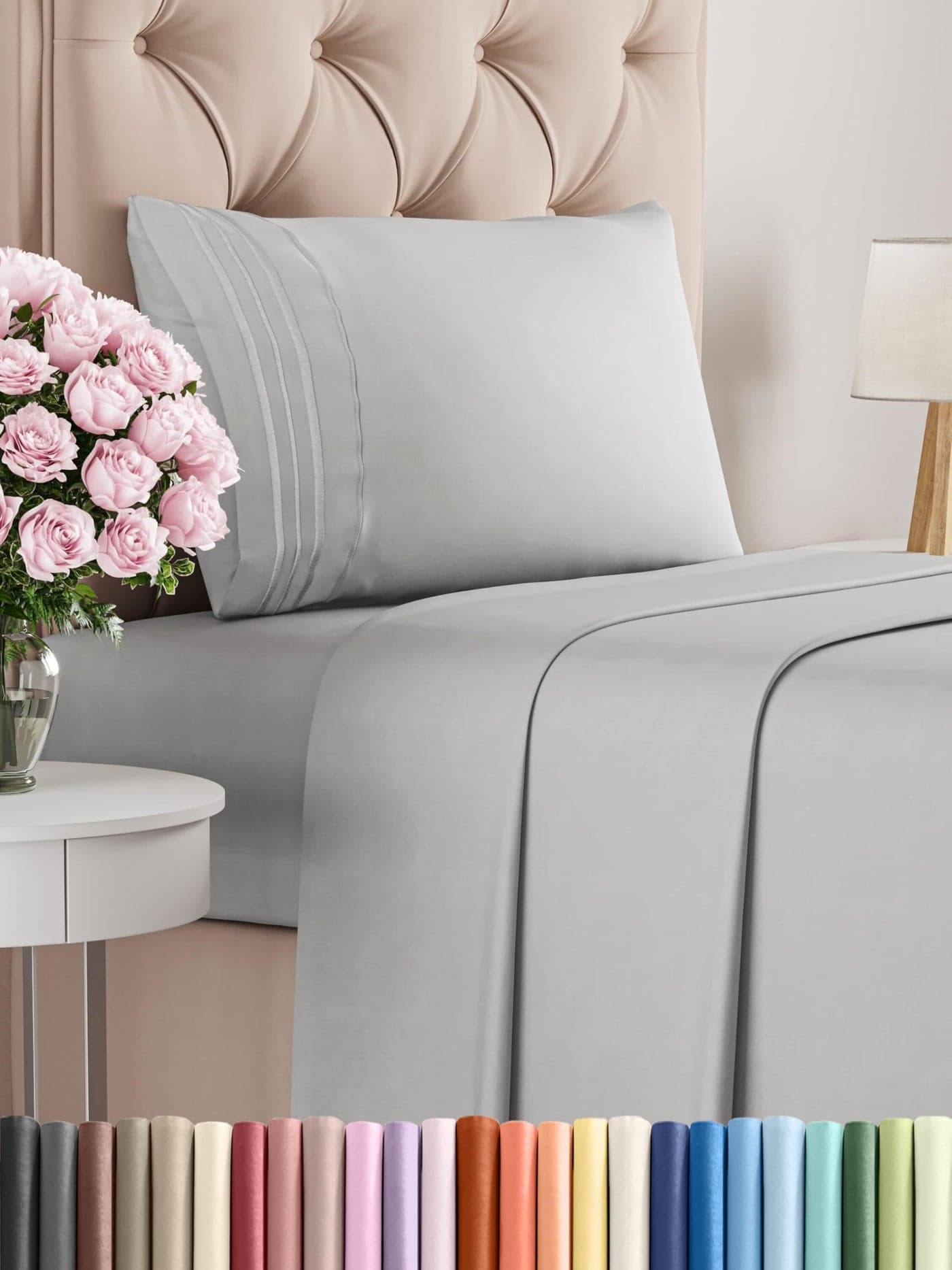 Twin Size 3 Piece Sheet Set Comfy Breathable Cooling Bed Sheets Set Hotel Luxury Bedding for Women Men Kids Teens Deep Pockets EasyFit Super Soft Wrinkle Free OekoTex French Grey