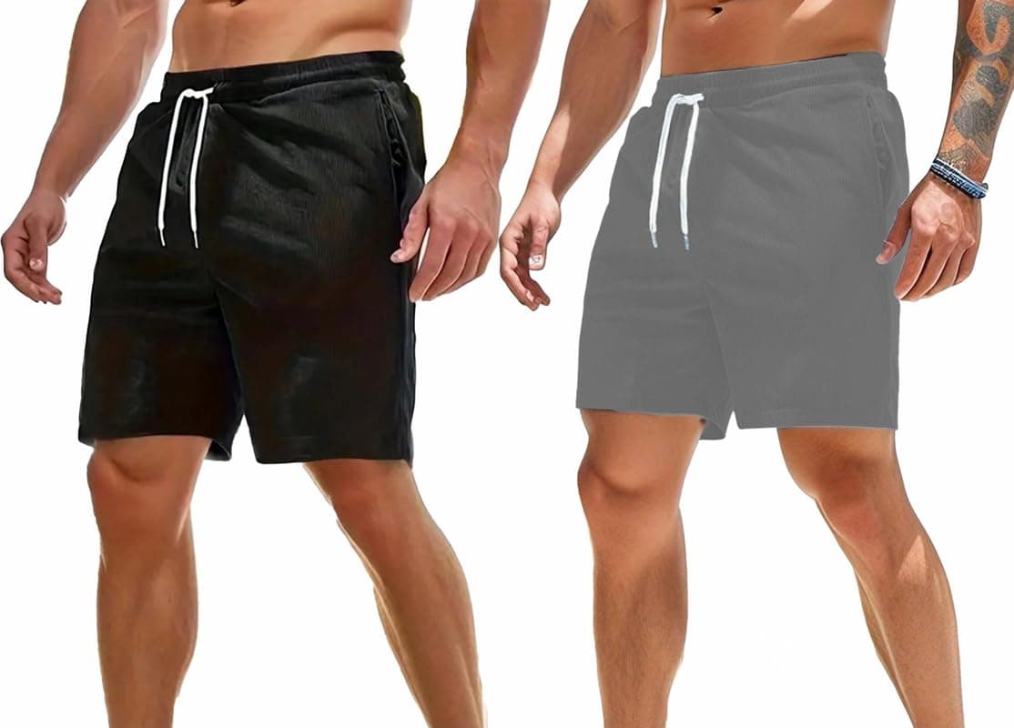 SMOWKLY Men's Premium Polycotton Casual Ribbed Shorts || Elastic & Drawstring Waist with 2 Pocket || Loose Fit Lightweight Burmuda Perfect for Workout, Beach & Summer ||Shorts Pant for Men