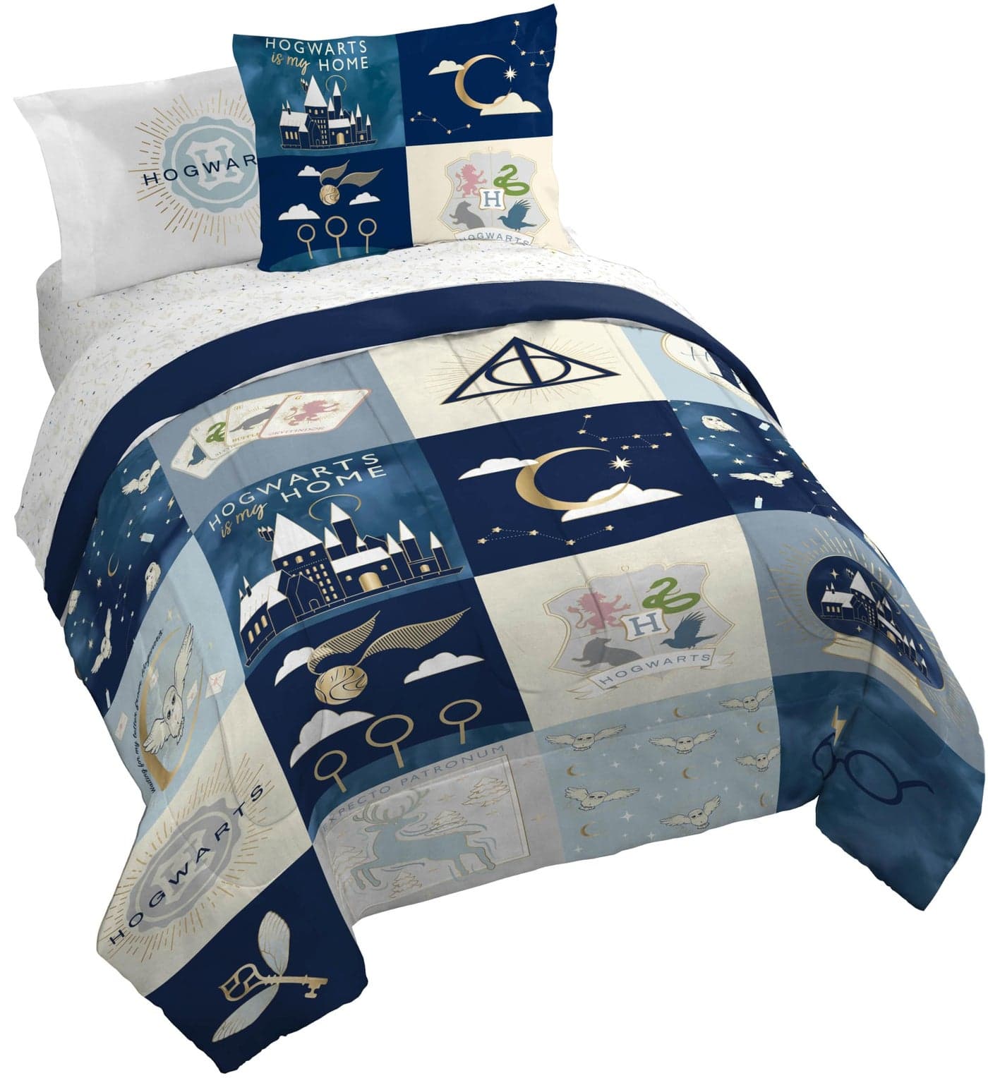 Jay Franco Kids Comforter Set Includes Sheets and Pillow Covers - Soft and Cozy Bed Set for Stylish Room Decor, Multi - Harry Potter, 7 Piece Queen Size Bedding