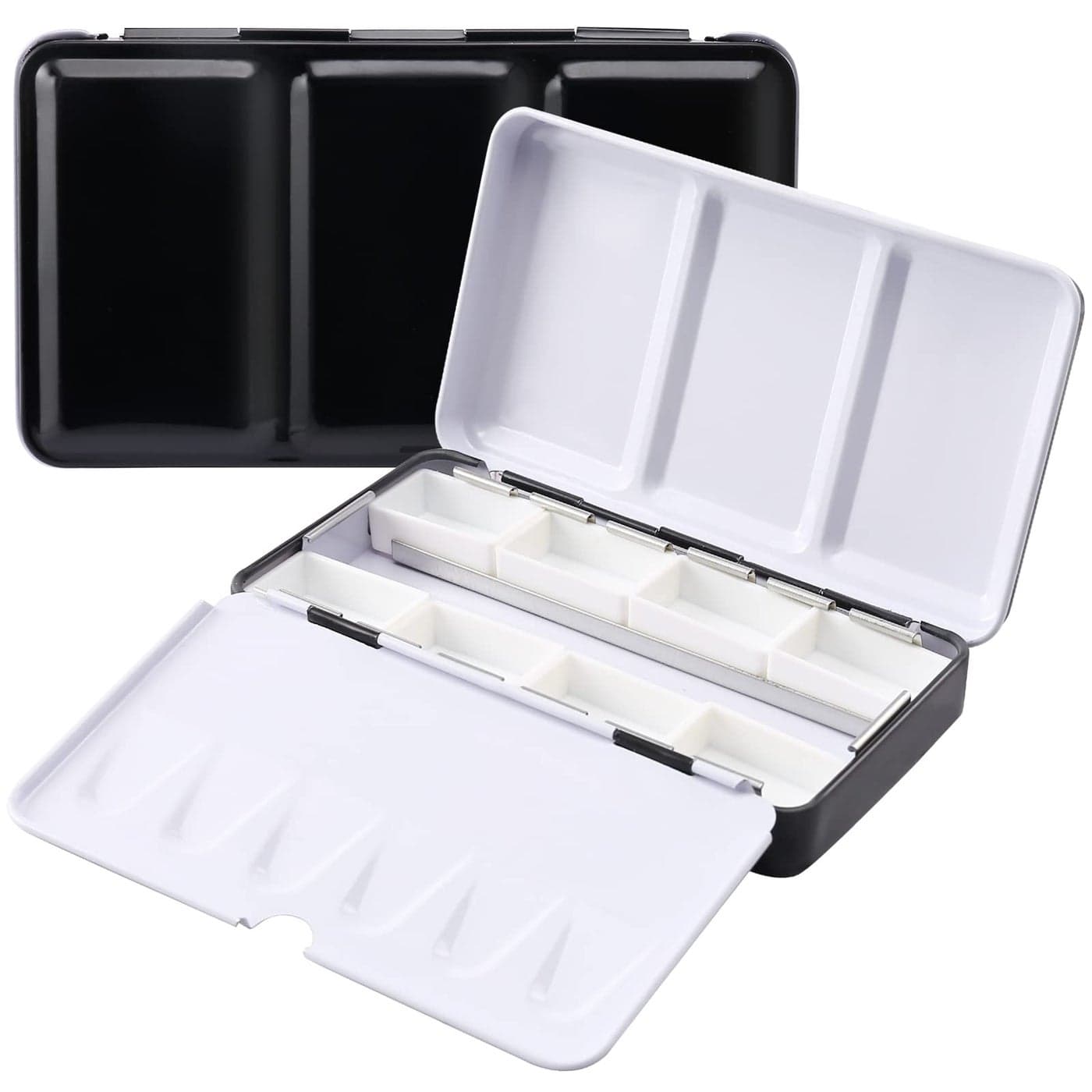 LOONENG Metal Watercolor Tin with FoldOut Palette Large Tray Palette with 28 Empty Full Pans for Plein Air Acrylic and Oil Painting