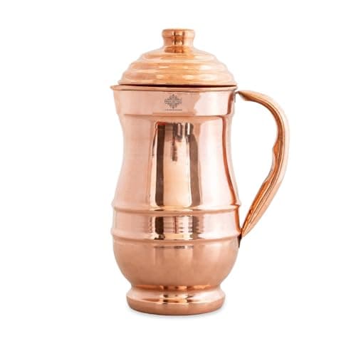 INDIAN ART VILLA Copper Water Jug Pitcher, Traditional Design, Ayurvedic Health Benefits, Rust-Free, Elegant Home Décor, 1280 ML
