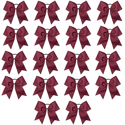 Caenagrion 18 PCS 8 Maroon Large Cheer Hair Bows Ponytail Holder Elastic Band Handmade for Cheerleaders Teen Girls College Sports