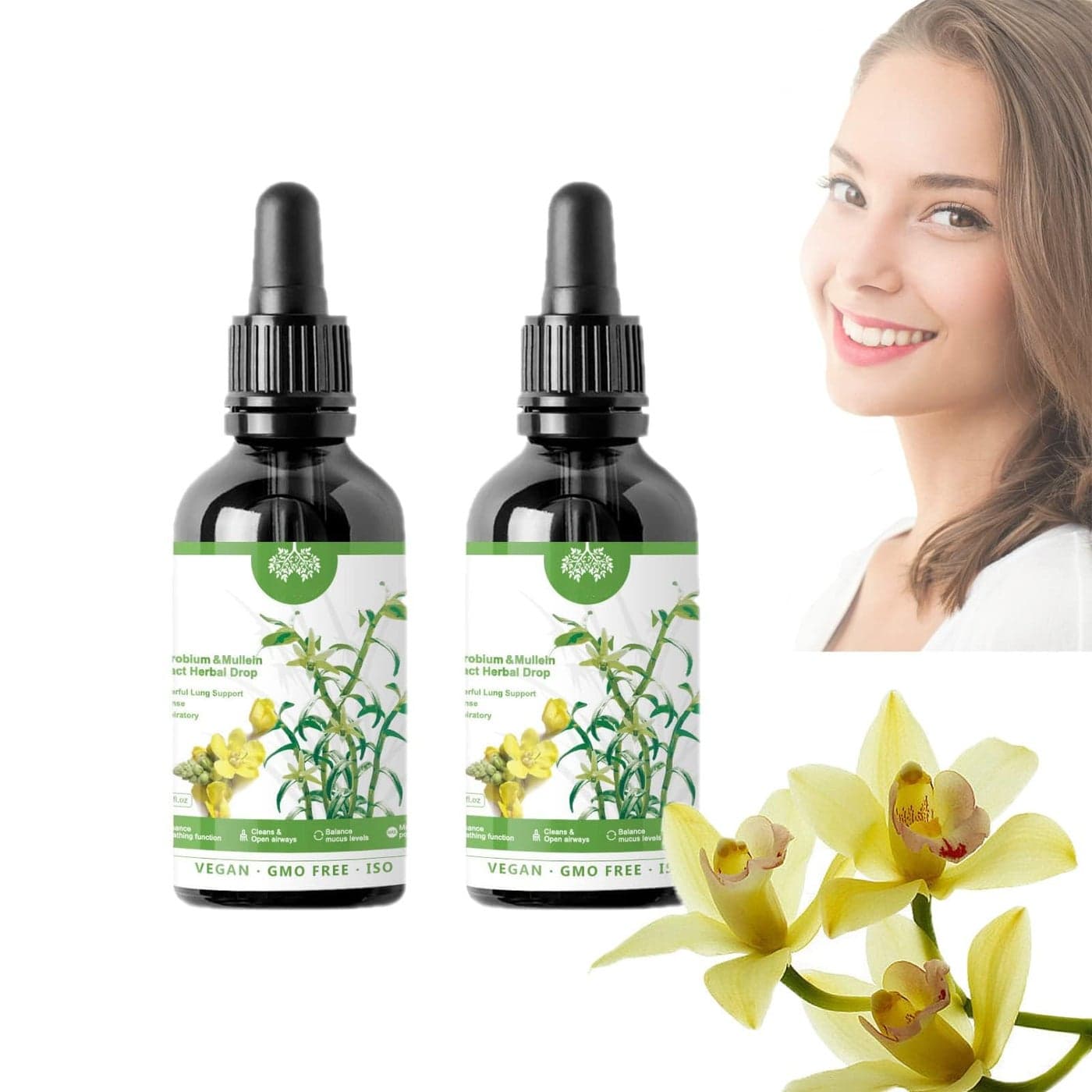 Clearbreath Dendrobium Mullein Extract Powerful Lung Support Clear Breath Dendrobium Mullein Extract Herbal Drops Herbal Clearbreath Drops Dendrobium Mullein Extract for Lung Care 2pcs