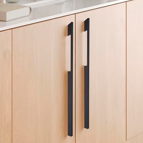LAPO 3 Piece Wardrobe Handle 24 inch, Pull Handles, Long Wardrobe Handle with Comfy Grip, Aluminum Handle for Kitchen, Bedroom, Office, Cabinet Wardrobe with Screws (Black, 610mm (24 inch) M-OH