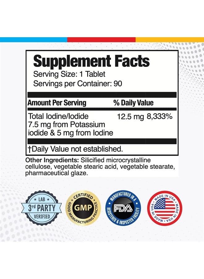 Brain Basics Ultra Iodine Complex Supplement for Thyroid Support, Iodine and Potassium Iodide in One, Iodine Supplement for Thyroid and Brain Health, 12.5 mg Iodine and Potassium Iodide - 90 Tablets