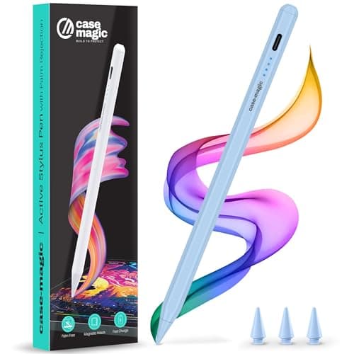 Case-Magic iPad Pencil Active Stylus Pen with Palm Rejection,Tilt Sensor, High Precision Tip| for iPad 2018-2025 iPad(6/7/8/9/10) Air(3/4/5/M2) Pro 11"(1/2/3/4) Pro 12.9"(3/4/5/6/M4) Mini (6/5)(Blue)