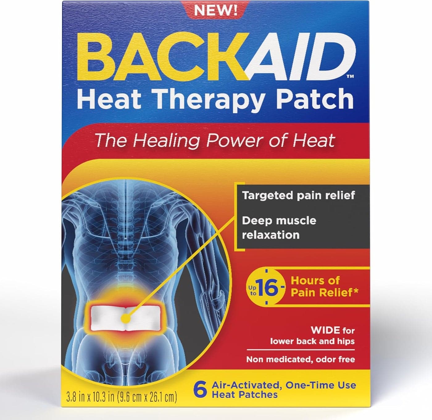 Heat Therapy Patch AirActivated Therapeutic Heat Wide for Lower Back and Hip Pain Relief 6 Count
