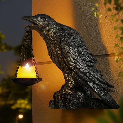Gothic Crow Wall Art Decor Outdoor Wall Sconce Raven lamp Table Candle Holder Halloween Wall Decor for Patio Garden Bedroom Resin Tealight Statue Black