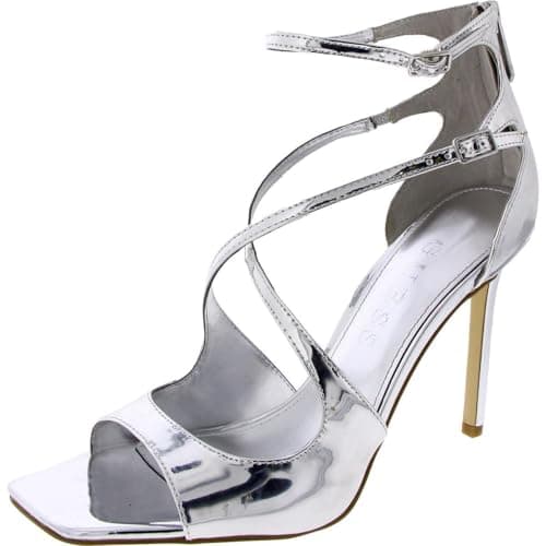 Guess Women's Sella Heeled Sandal, Silver Mirror Metallic 040, 5.5