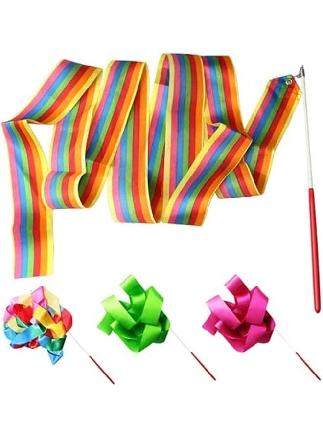 4 Pcs Dance Ribbons, 4 Color Gymnastic Ribbon for Kids Dancing Streamers Rhythmic with a Twirling Baton Rod Streamer Baton Art