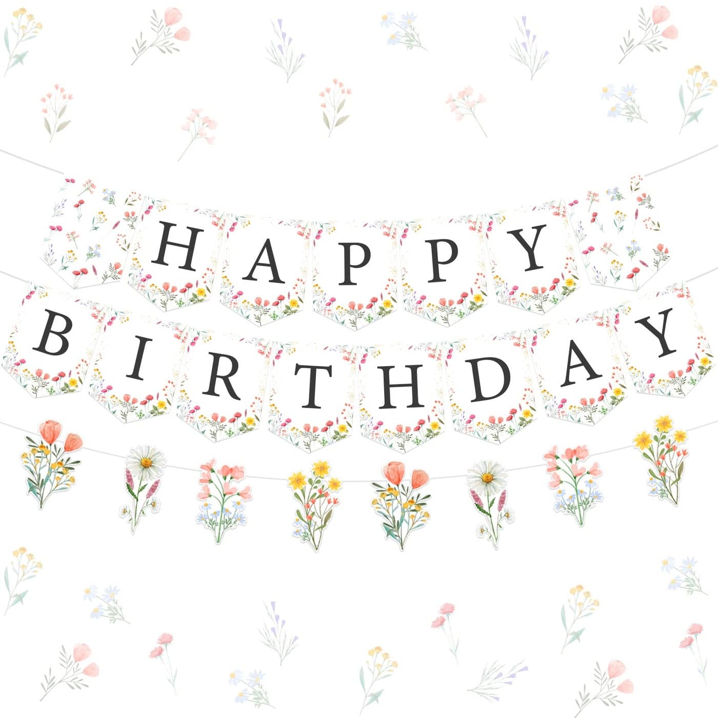 Fangleland Wildflower Happy Birthday Banner Garland Sign Party Decorations Set PreStrung No DIY Floral Flower Theme Birthday Banner Party Favors Pink Sign for Girls Women