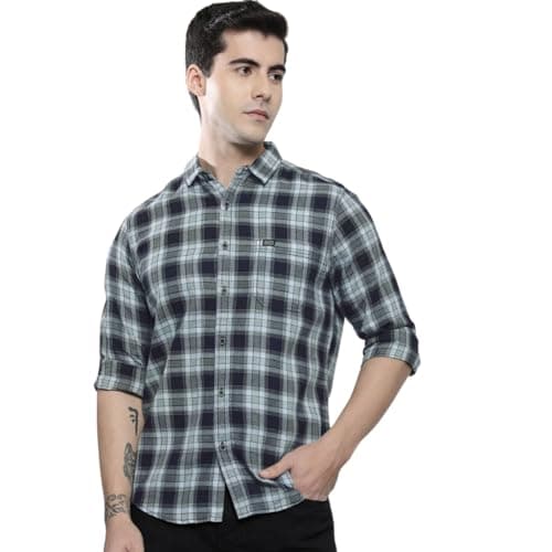 The Indian Garage Co Men's Cotton Adult Regular Fit Shirt (0721-SH95-16_Blue L)