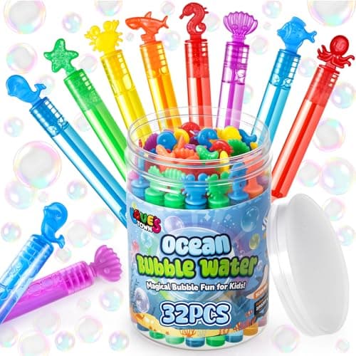 LovesTown 32Pack Bubbles Party Favors for Kids 8Styles Ocean Animals Mini Bubbles Wands Classroom Prizes Treasure Box Toys for Classroom Under the Sea Party Toys Goodie Bag Stuffers Fillers