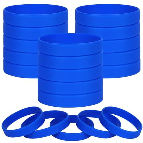 100 PCS Blue Blank Silicone Bracelets, Sports Rubber Elastic Wristbands Wholesale Bulk Bracelet S