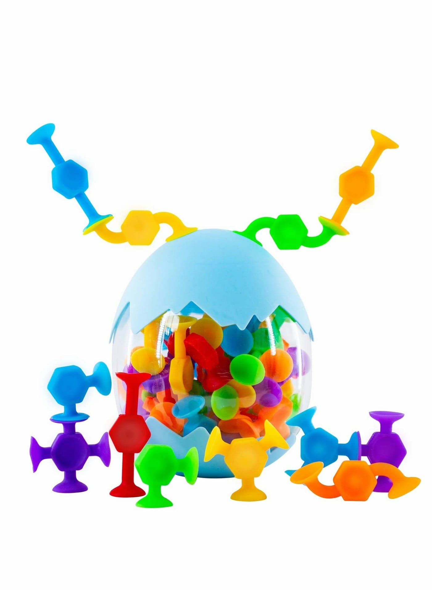 Silicone Bath Toy Set Contains 48 Colorful Sucker Toys with Dinosaur Eggshell Storage Container