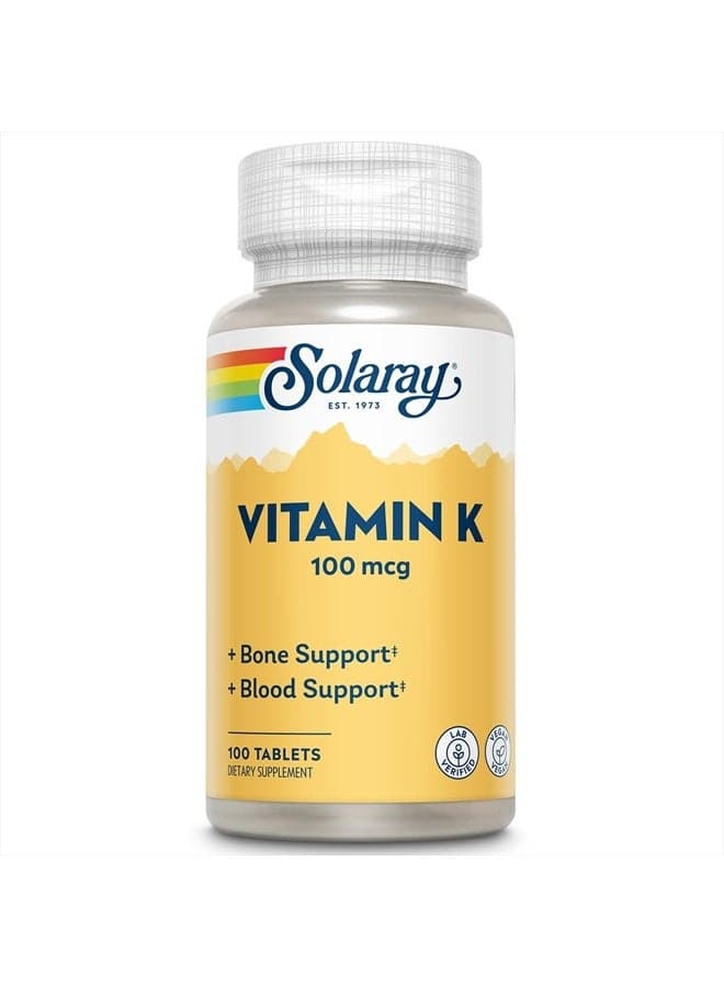 Vitamin K-1 100mcg | Healthy Bone Structure, Blood Clotting, Protein Synthesis Support | Non-GMO, Vegan & Lab Verified | 100 Tablets