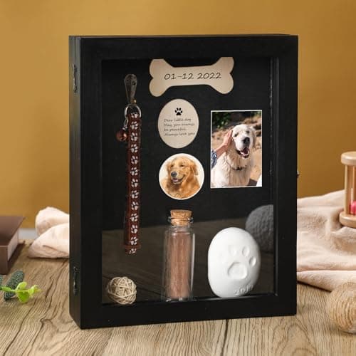 Colingmill Pet Memorial Shadow Box for Dog Cat with Wood Picture Frame Pet Print Kit Urn Ashes Fur Jar Case for Memorial Gifts for Loss of Cat Dog Passing Away Gift MemoryBlack8 x 10 Inch