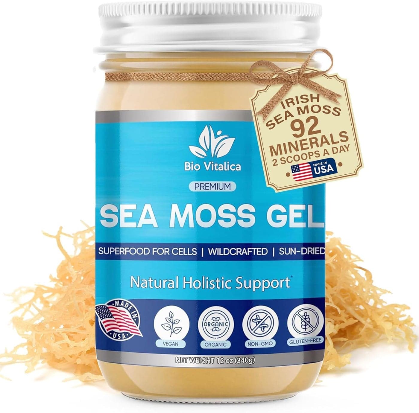 Sea Moss Gel by BioVitalica Irish sea Moss raw Organic Premium Quality Dr Sebi Vegan superfood for Cells 100 Natural Seamoss Gel Pack of 1 Original