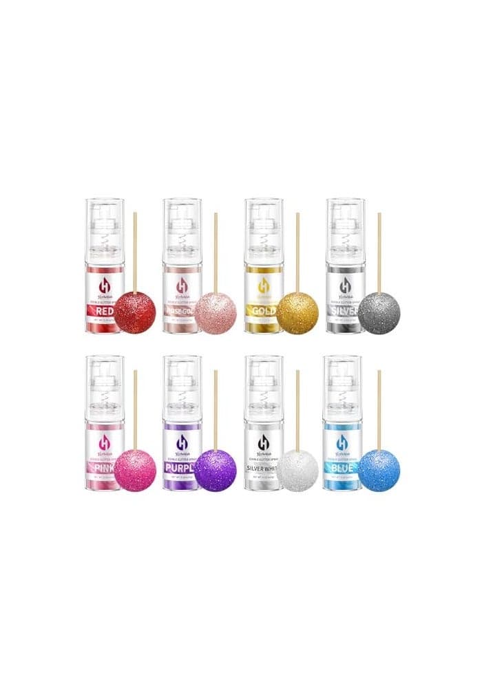 Edible Glitter Spray Set 8 Colors Food Grade Cake Glitter Metallic Shimmer Powder Spray for Cupcakes Cookies Chocolate Strawberries Drinks 5gBottle