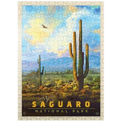 MyPuzzle Saguaro National Park Desert Daybreak Vintage Poster Premium 500 Piece Jigsaw Puzzle for Adults