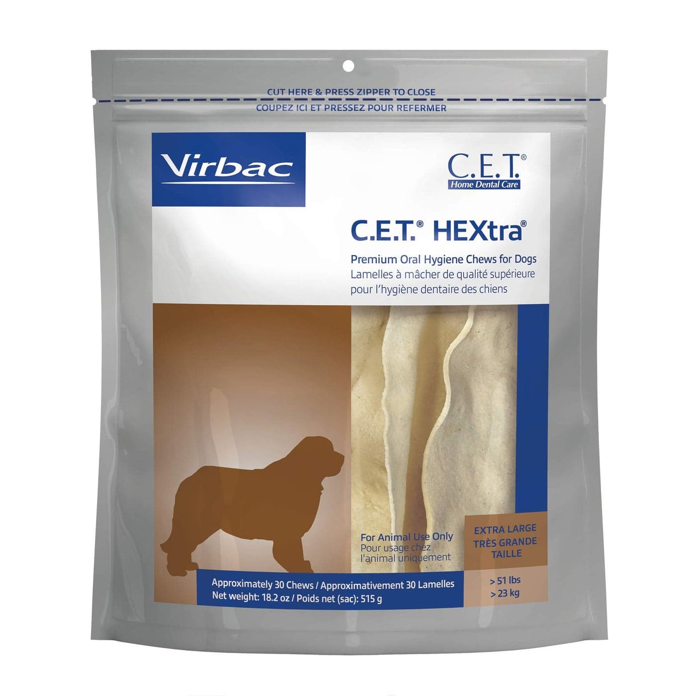 Virbac C.E.T. HEXtra Premium Dental Dog Chews XLarge 51 & Up lb 30 Count