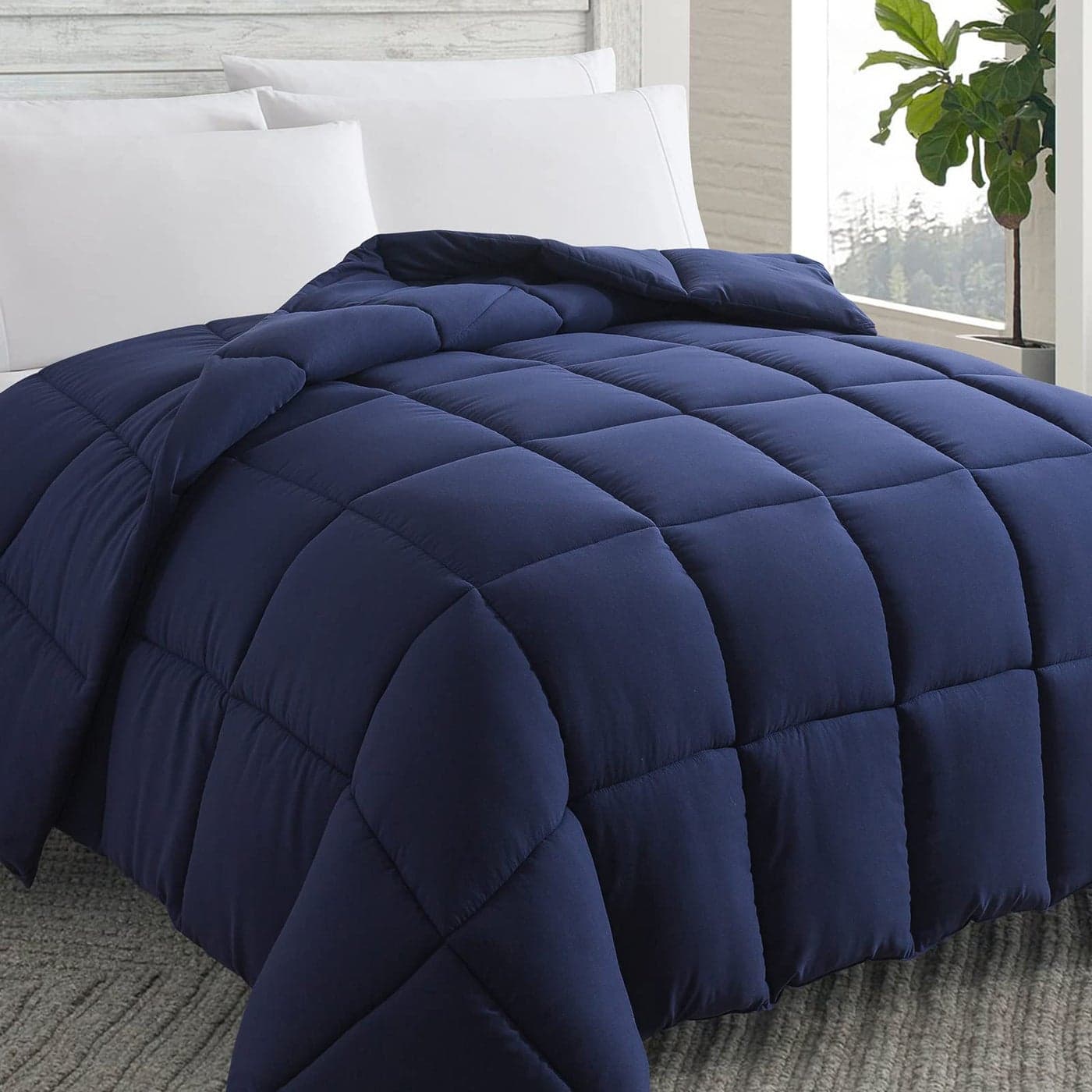 Cosybay Down Alternative Comforter Navy Blue Queen All Season Soft Quilted Queen Size Bed Comforter Duvet Insert with Corner Tabs Winter Summer Warm Fluffy 88x92inches