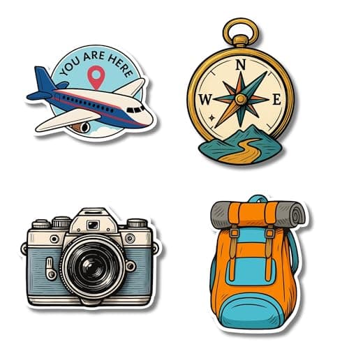 REGALOCASILA Travel Theme Fridge Magnets Set of 4 Strong Wooden Decorative Magnets Airplane Compass Camera Backpack Refrigerator Magnet Set for Home Office Travel Lovers Décor