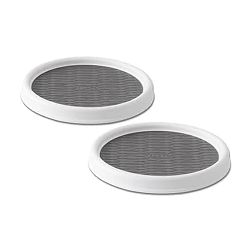 Copco 9 Inch Non Skid Pantry Cabinet Lazy Susan Turntable, Set of 2, Spinning Organizer for Kitchen, Countertop, or Bathroom, White and Gray