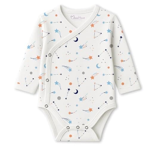 MOM'S HOME Organic Cotton Front Open Kimono Onesie For Newborn Baby | New Born Clothing For Boys & Girls | 0-6 Months | Pack of 1 (Galaxy, 0-3 Months)