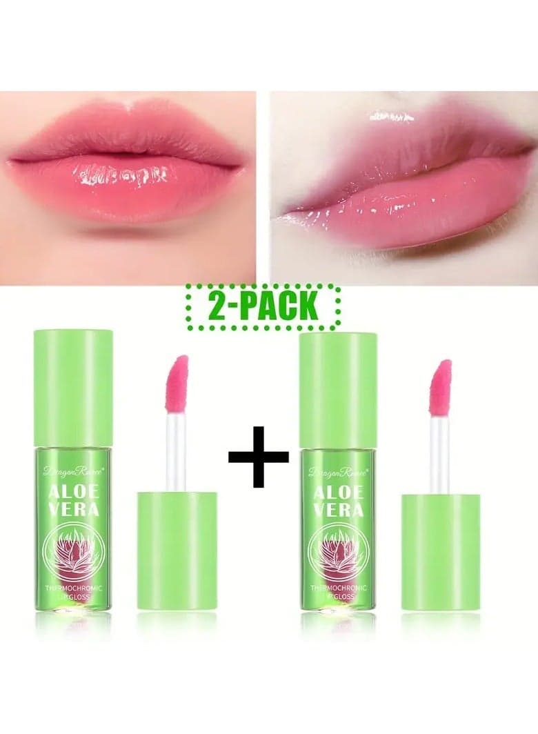 Aloe Vera Color-changing Lip Gloss, Non-stick Cup Moisturizing And Nourishing, Long-lasting And Waterproof Lip Glaze, Transparent Temperature Color-changing Liquid Lipstick, Daily Lip Care Cosmetics Valentine's Day Gifts Contain Plant Squalane