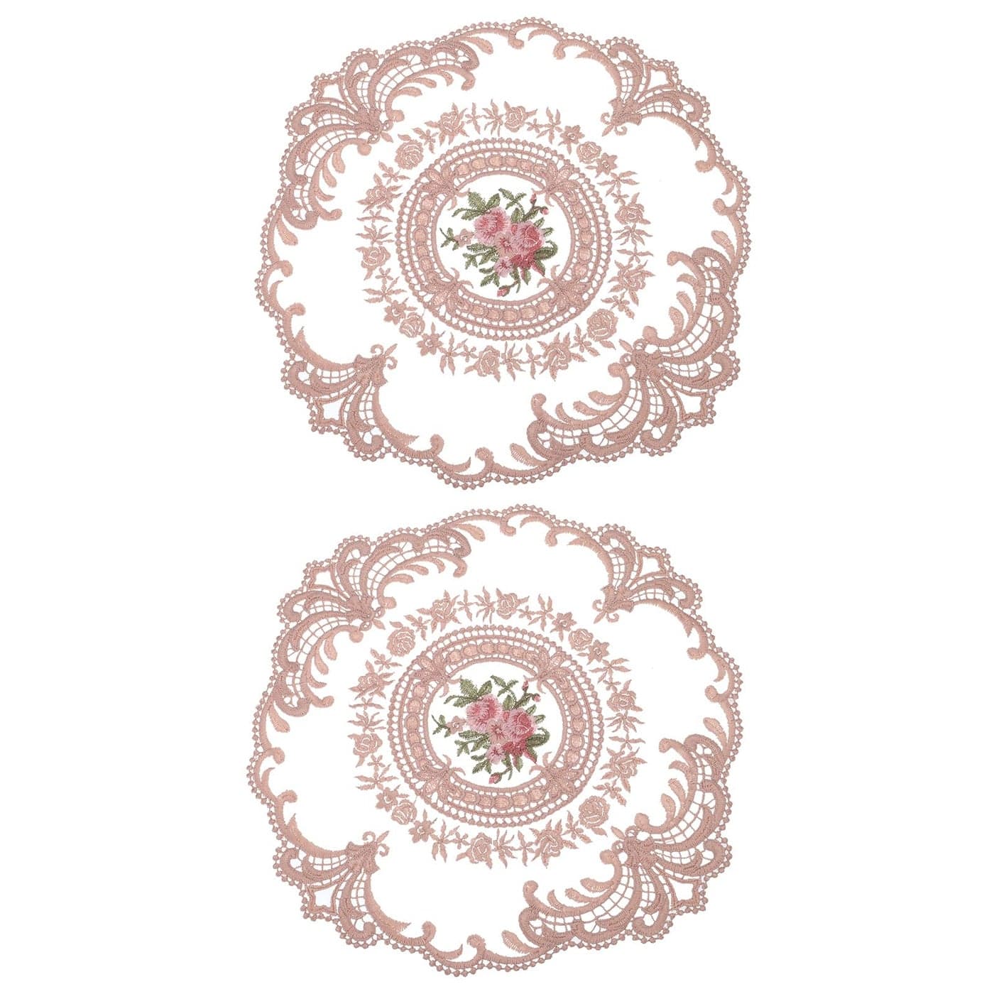 uxcell 2Pcs Retro Lace Placemats French Crochet Doilies Round Embroidered Hollow Cup Vase Table Mat for Dining Table Kitchen Party 1102x1102inch Pink
