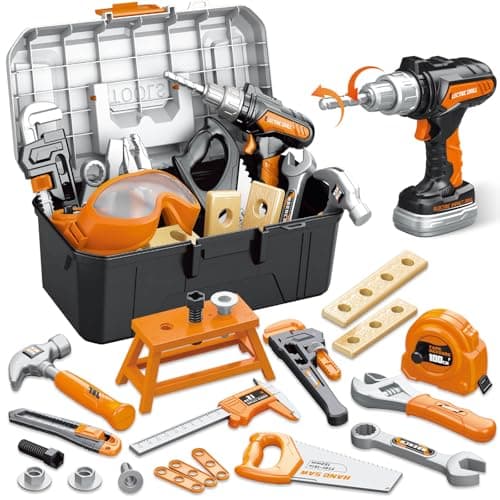 OCHIDO 46PCS Kids Tool Set with Portable Tool Box Electronic Toy Drill Toddler Tool SetTool Play Toys Construction Tools for Kids Christmas Birthday Gifts for Boys Ages 3 4 5 6