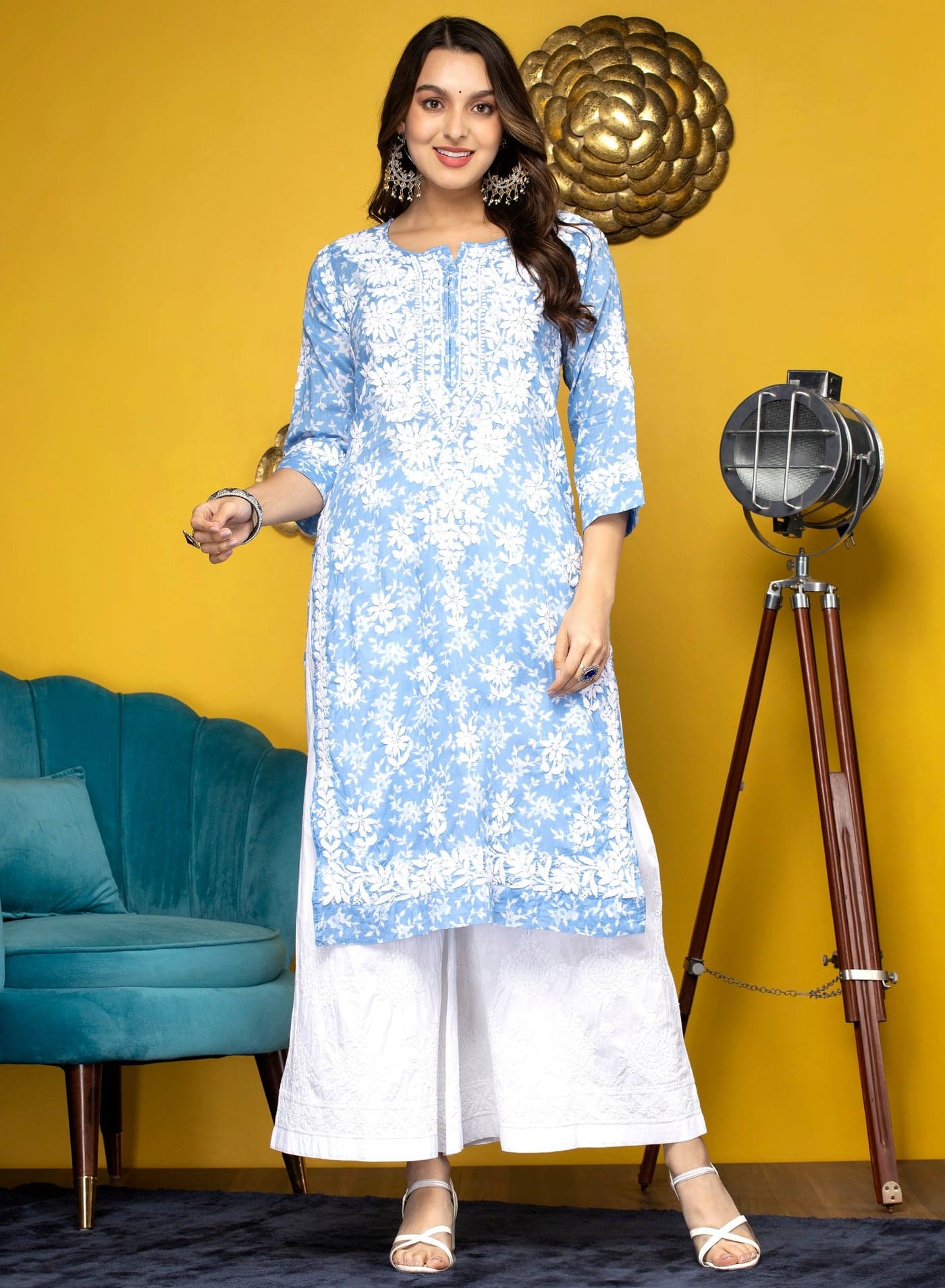Hand Embroidered Chikankari Mulmul Cotton Kurta-AL3648
