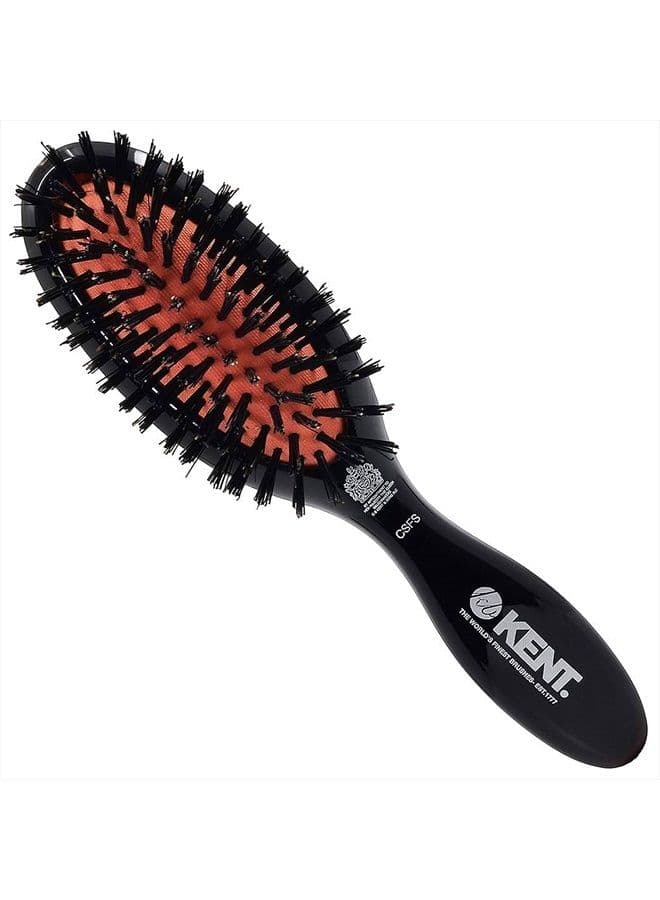 Kent CSFS Classic Shine Large Oval Cushion Straightening Brush and Hair Detangler - Natural Black Boar Bristle Hair Brush - Shine Hair Brush and Scalp Scrubber for Short or Shoulder-Length Thick Hair