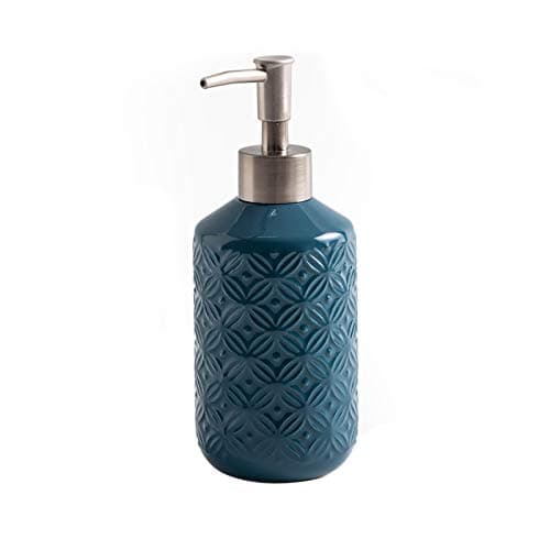 FE 135oz Ceramic Soap Dispenser With Vintage Emboss Design Refillable for Kitchen Bathroom Blue