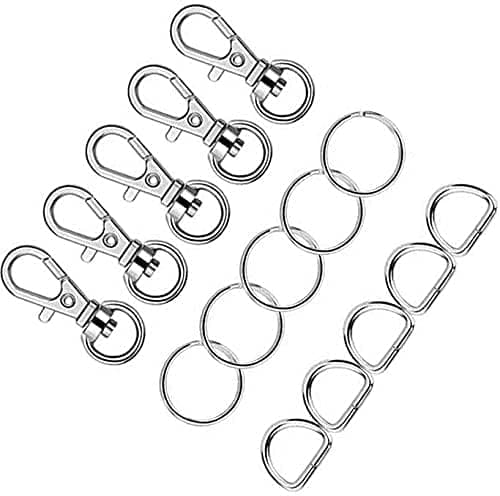 DIY Crafts 1 Set, D Ring Swivel Clasp Split Ring, Key Chain Hooks with Key Rings and D Rings Bulk Card Holder for Make Lany (1 Set, D Ring Swivel Clasp Split Ring)